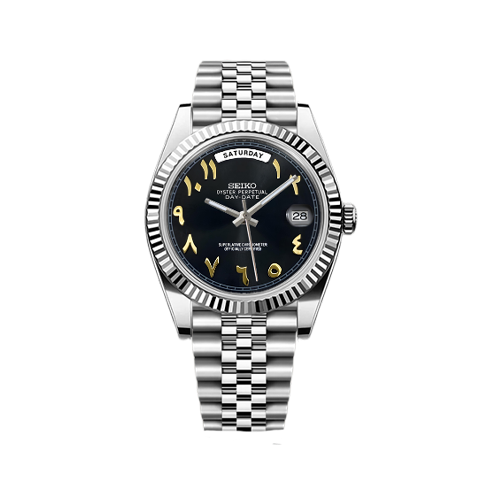 DayDate Seiko Mod Silver - Black/Gold Arabic Dial
