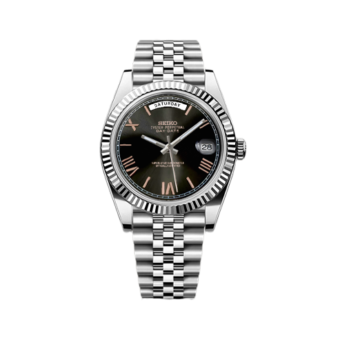 DayDate Seiko Mod Silver - Black/Rose Gold Roman Dial