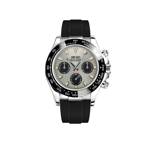 Seiko Mod - Daytona Rubber Mod Silver on Black Watch