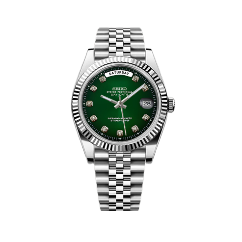DayDate Seiko Mod Silver - Emerald Diamond Dial