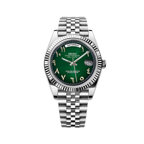 DayDate Seiko Mod Silver - Emerald Green Arabic Dial