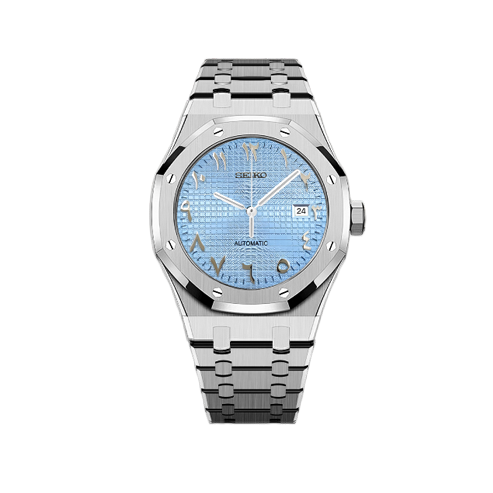 Seiko Mod - Seiko Oak Silver - Ice Blue Arabic Watch
