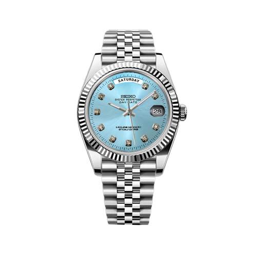 DayDate Seiko Mod Silver - Ice Blue Diamond Dial