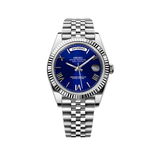 DayDate Seiko Mod Silver - Navy Blue Roman Dial