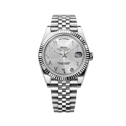 DayDate Seiko Mod Silver - Silver Arabic Dial