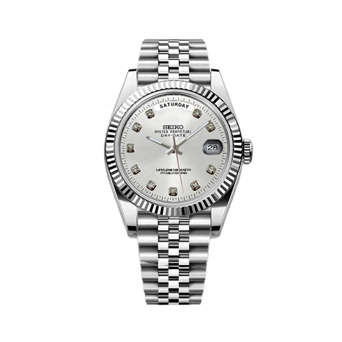 DayDate Seiko Mod Silver - Silver Diamond Dial