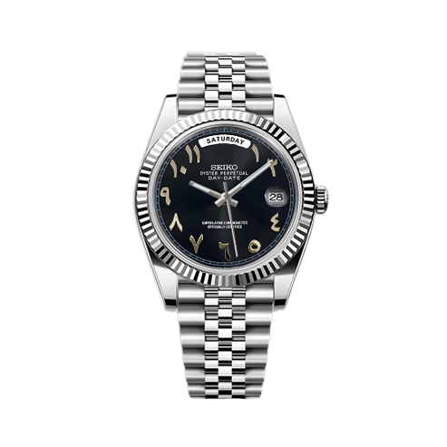 DayDate Seiko Mod Silver - Black Arabic Dial