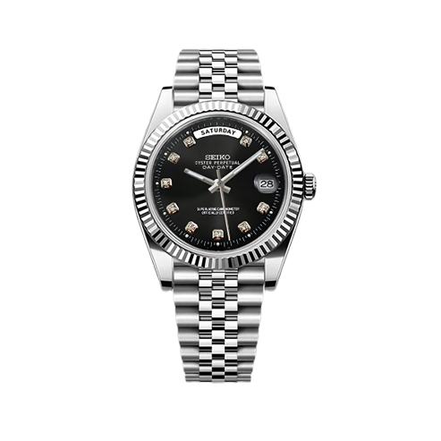 DayDate Seiko Mod Silver - Black Diamond Dial