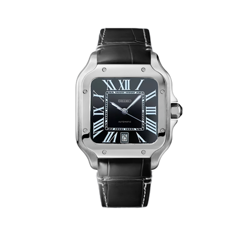 Seiko Mod - Santos Black Leather Watch