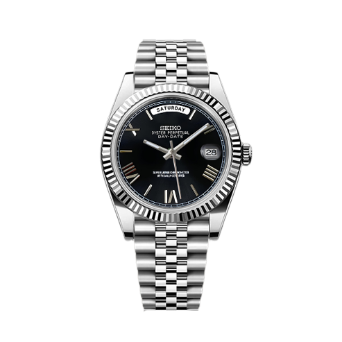 DayDate Seiko Mod Silver - Black/Silver Roman Dial