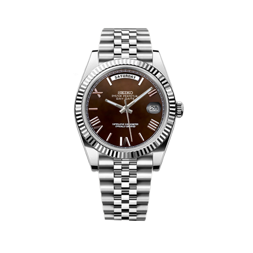 DayDate Seiko Mod Silver - Brown Roman Dial