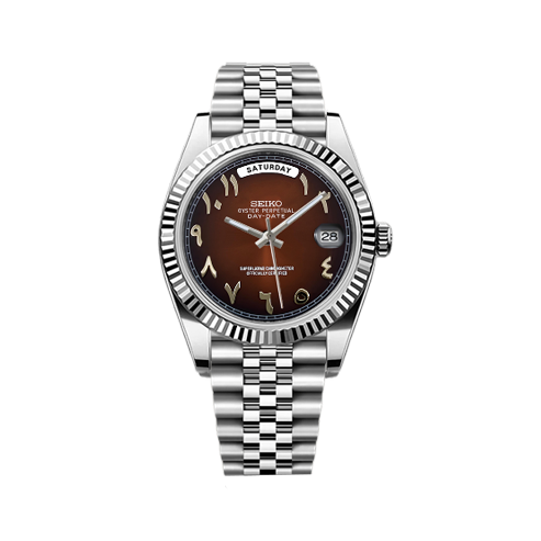 DayDate Seiko Mod Silver - Brown/Silver Arabic Dial
