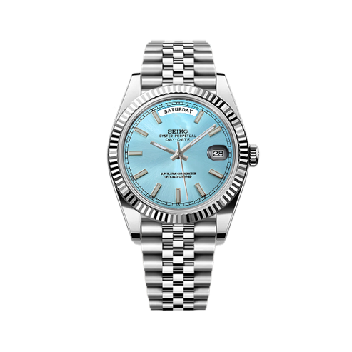 DayDate Seiko Mod Silver - Ice Blue
