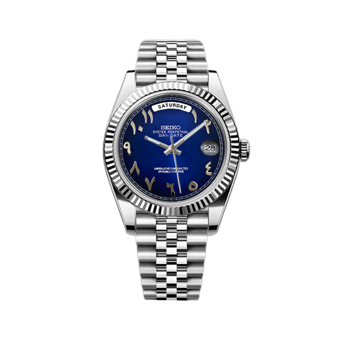 DayDate Seiko Mod Silver - Navy Blue Arabic Dial
