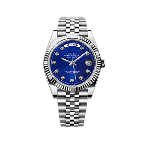 DayDate Seiko Mod Silver - Navy Blue Diamond Dial