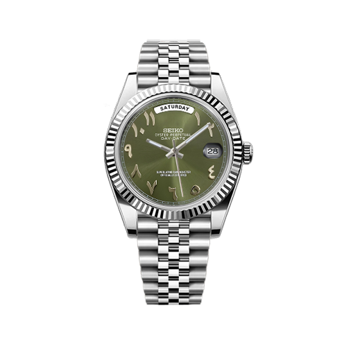 DayDate Seiko Mod Silver - Olive Green Arabic Dial