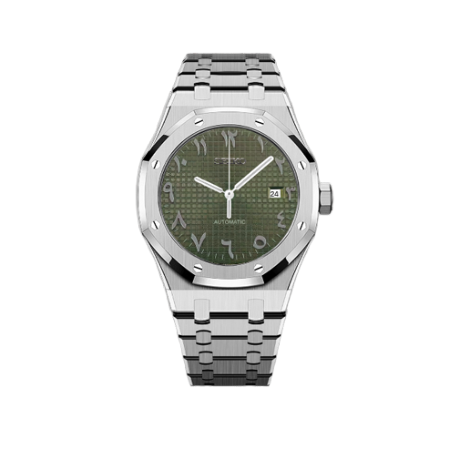 Seiko Mod - Seiko Oak Silver - Olive Green Arabic Watch