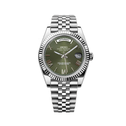 DayDate Seiko Mod Silver - Olive Green Roman Dial