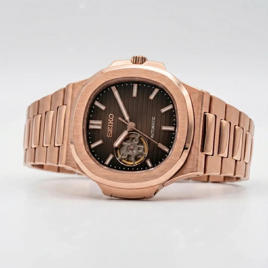 Seiko Mod | Nautilus Rose Chocolate Open Heart