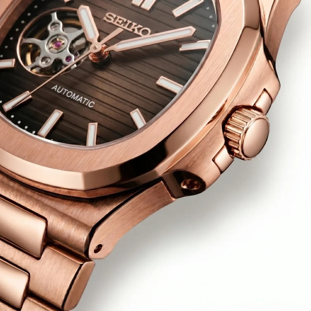 Seiko Mod | Nautilus Rose Chocolate Open Heart