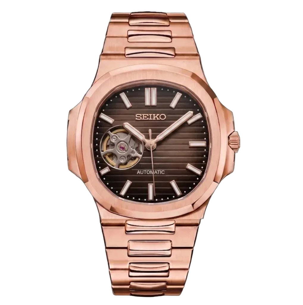 Seiko Mod | Nautilus Rose Chocolate Open Heart