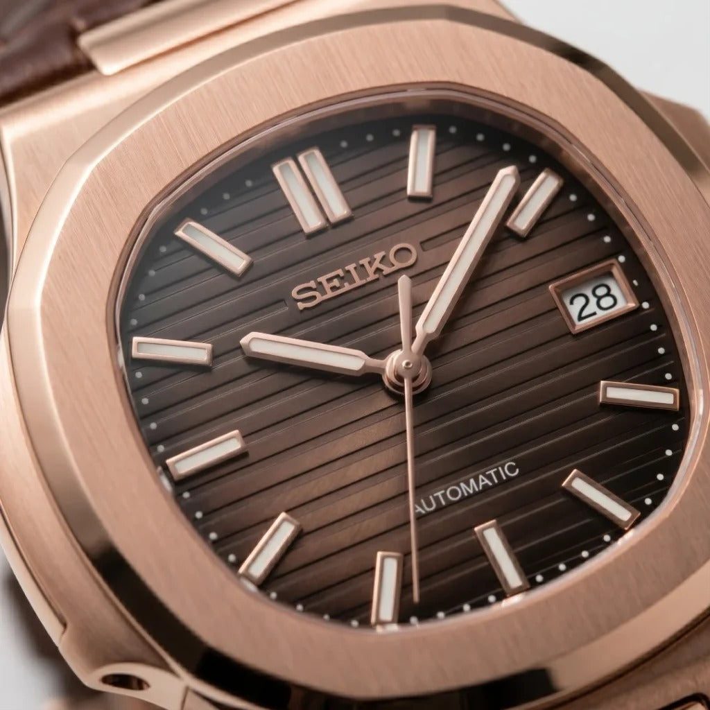 Seiko Mod | Nautilus Leather Triple Rose Open Heart