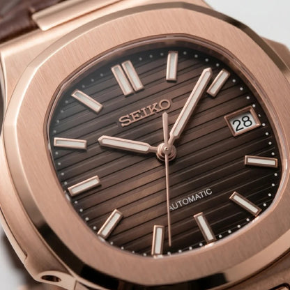 Seiko Mod | Nautilus Leather Triple Rose Open Heart