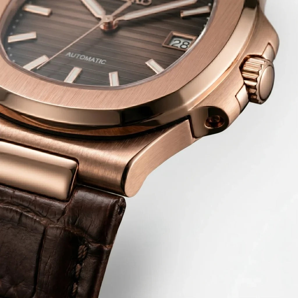 Seiko Mod | Nautilus Leather Triple Rose Open Heart