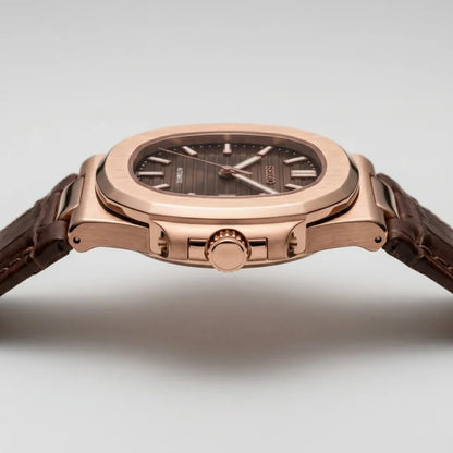 Seiko Mod | Nautilus Leather Triple Rose Open Heart
