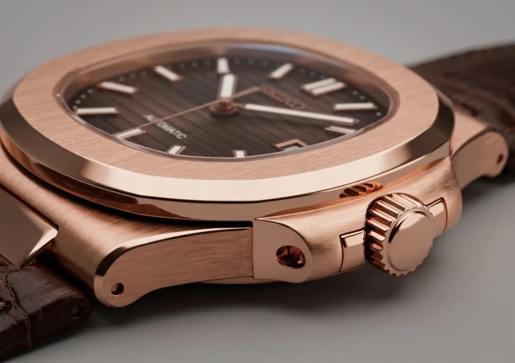 Seiko Mod | Nautilus Leather Triple Rose Open Heart
