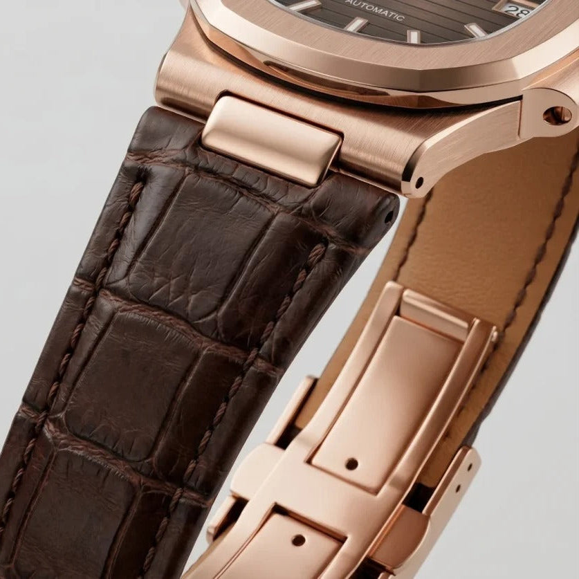 Seiko Mod | Nautilus Leather Triple Rose Open Heart