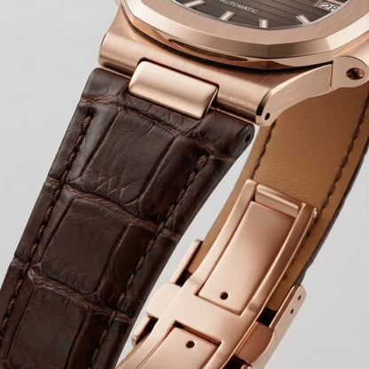 Seiko Mod | Nautilus Leather Triple Rose Open Heart