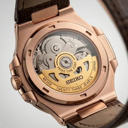 Seiko Mod | Nautilus Leather Triple Rose Open Heart