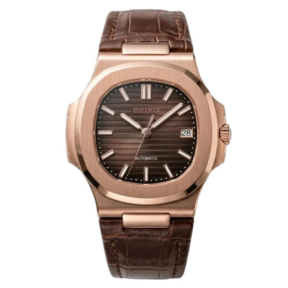 Seiko Mod | Nautilus Leather Triple Rose Open Heart
