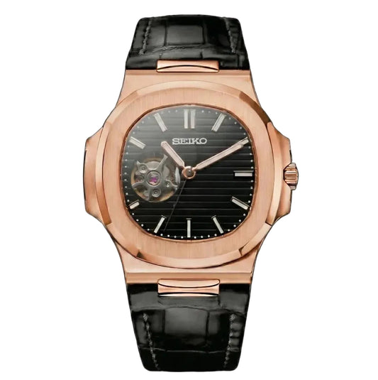 Nautilus Black Leather Rose Open Heart