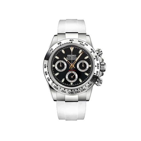 Seiko Mod - Daytona Rubber Mod White on Black Watch